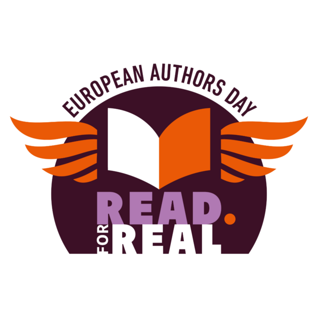 Das illustrierte Logo mit einem geflügeltem Buch von Read for Real 