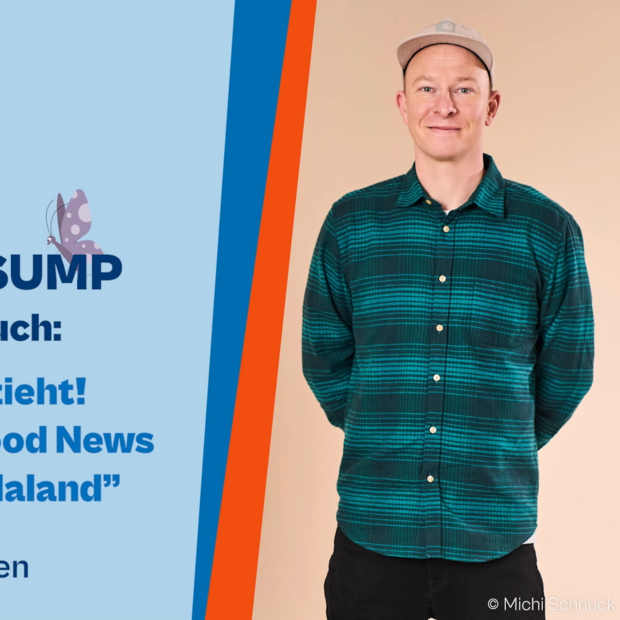 Coverbild zum Digitalen Vorlesefest mit einem illustrierten Bären und Musiker Florian Sump. Er liest aus dem Buch "Tür zu es zieht" für Kinder ab 7 Jahren